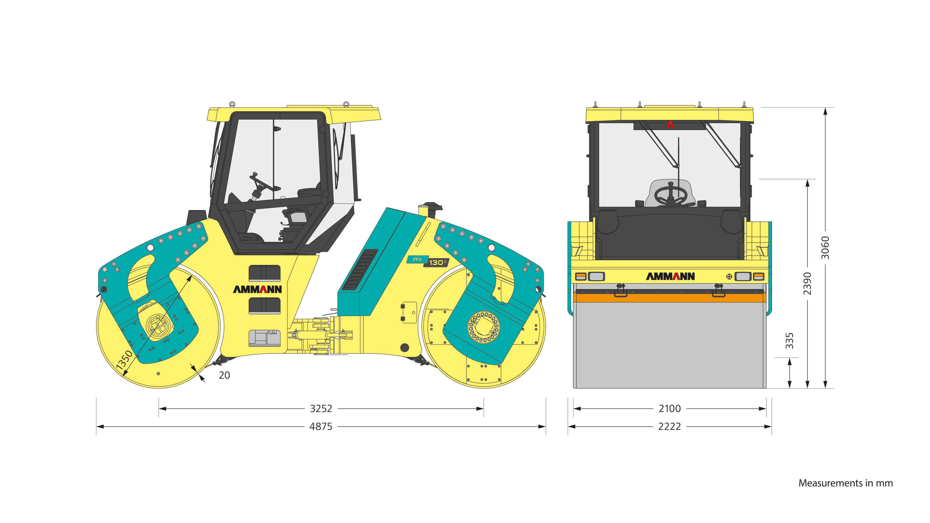 Ammann AV 130 X dimensions