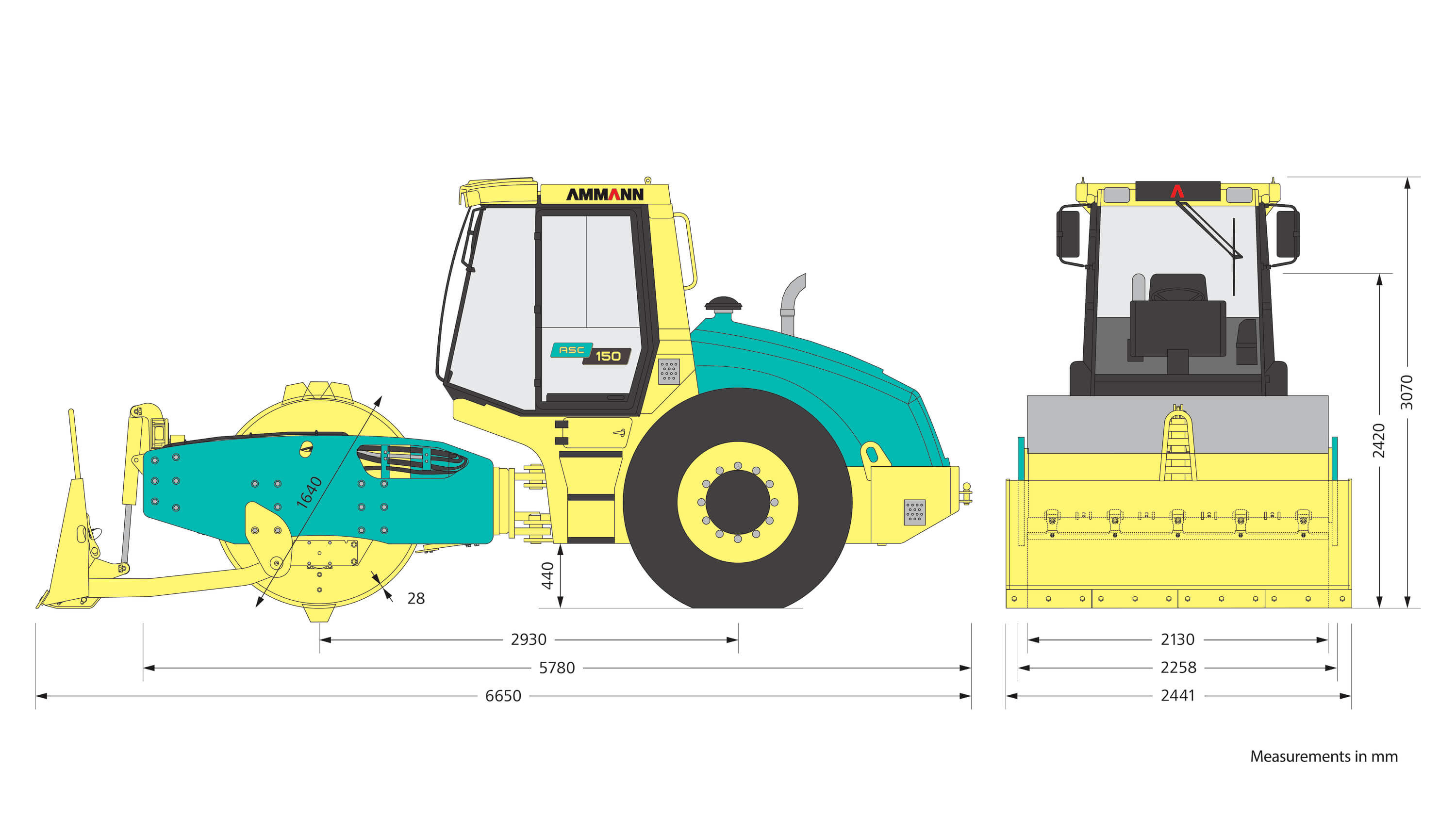 Ammann ASC 150 dimensions