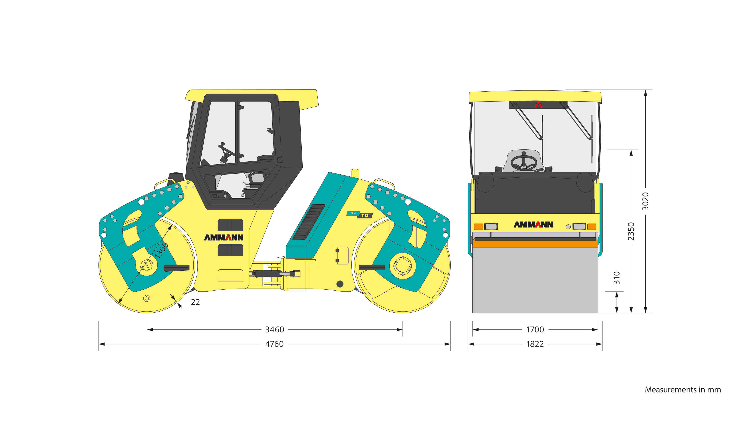 Ammann AV 110 X dimensions